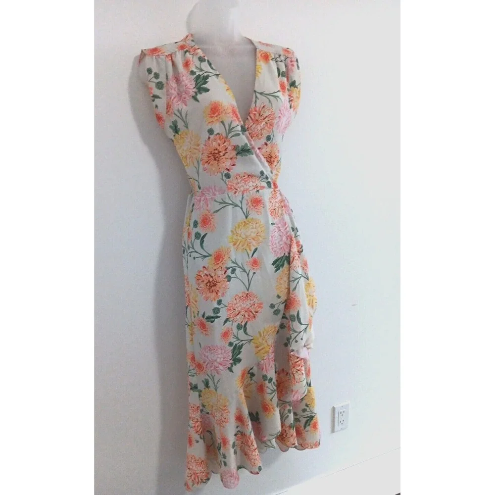 Yumi Kim True Wrap Dress XS High Low‎ Ruffle Midi Romantic Bridal Shower Girly - Picture 3 of 11